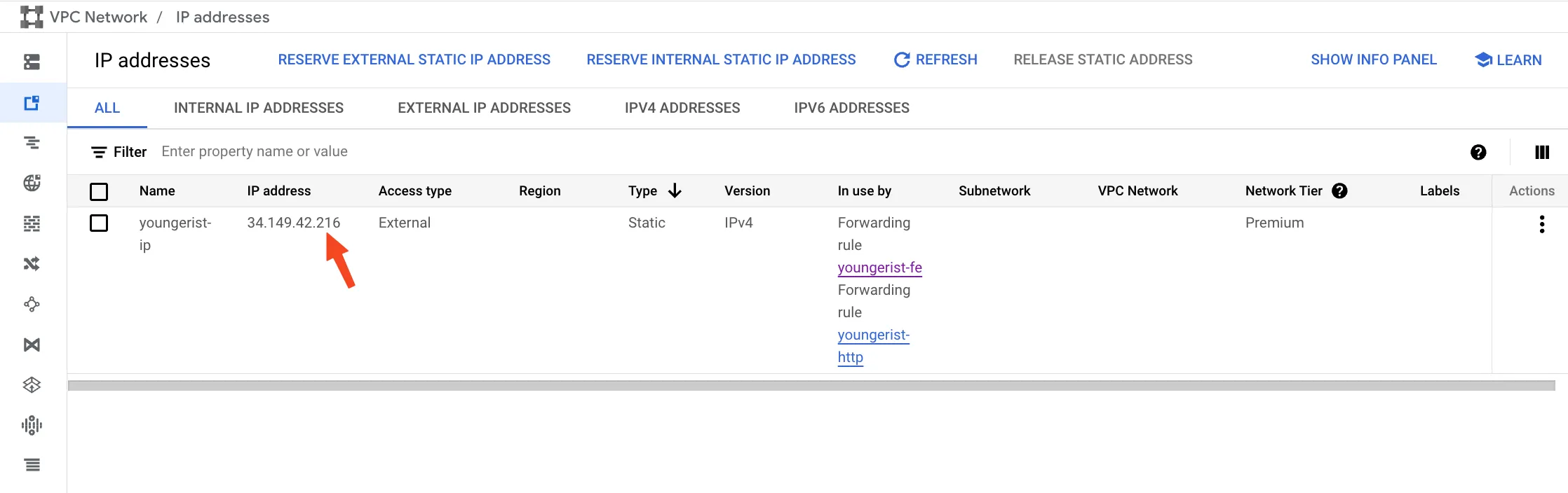 create a static IP address